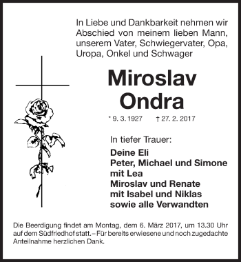 Traueranzeige von Miroslav Ondra von Gesamtausgabe Nürnberger Nachrichten/ Nürnberger Ztg.