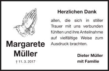 Traueranzeige von Margarete Müller von Fürther Nachrichten Lokal