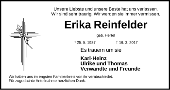 Traueranzeige von Erika Reinfelder von Gesamtausgabe Nürnberger Nachrichten/ Nürnberger Ztg.