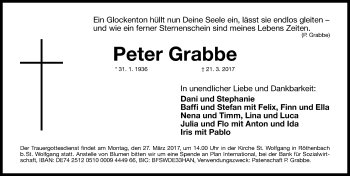 Traueranzeige von Peter Grabbe von Schwabach