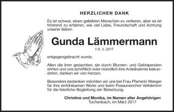 Traueranzeige von Gunda Lämmermann von Fürther Nachrichten Lokal