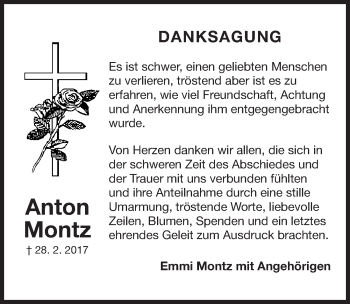 Traueranzeige von Anton Montz von Roth-Hilpoltsteiner Volkszeitung Lokal