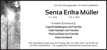 Traueranzeige von Senta Erika Müller von Gesamtausgabe Nürnberger Nachrichten/ Nürnberger Ztg.