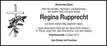 Traueranzeige von Regina Rupprecht von Nordbayerische Nachrichten Pegnitz Lokal