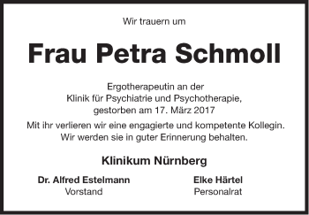 Traueranzeige von Petra Schmoll von Gesamtausgabe Nürnberger Nachrichten/ Nürnberger Ztg.