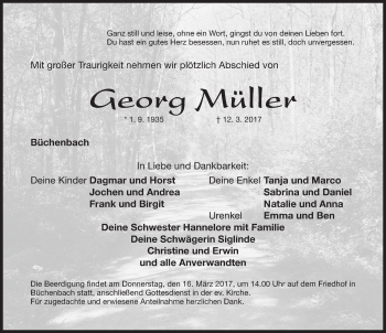 Traueranzeige von Georg Müller von Roth-Hilpoltsteiner Volkszeitung Lokal