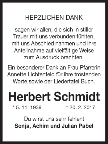 Traueranzeige von Herbert Schmidt von Gesamtausgabe Nürnberger Nachrichten/ Nürnberger Ztg.
