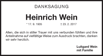 Traueranzeige von Heinrich Wein von Erlanger Nachrichten Lokal