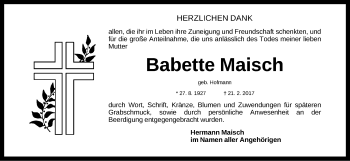 Traueranzeige von Babette Maisch von Fürther Nachrichten Lokal