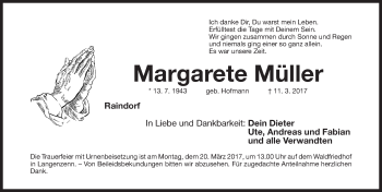 Traueranzeige von Margarete Müller von Fürther Nachrichten Lokal