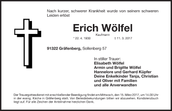 Traueranzeige von Erich Wölfel von Nordbayerische Nachrichten Forchheim Lokal