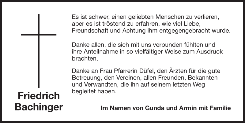  Traueranzeige für Friedrich Bachinger vom 01.04.2017 aus Roth-Hilpoltsteiner Volkszeitung Lokal