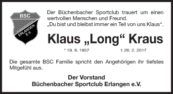 Traueranzeige von Klaus Kraus von Erlanger Nachrichten Lokal
