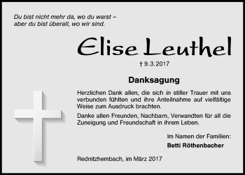 Traueranzeige von Elise Leuthel von Schwabach
