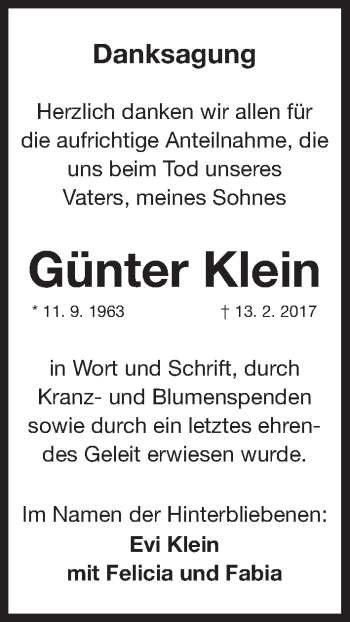 Traueranzeige von Günter Klein von Gesamtausgabe Nürnberger Nachrichten/ Nürnberger Ztg.