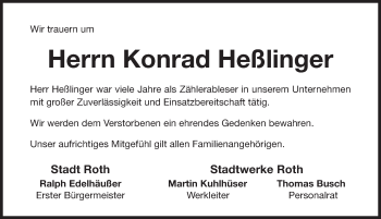 Traueranzeige von Konrad Heßlinger von Roth-Hilpoltsteiner Volkszeitung Lokal
