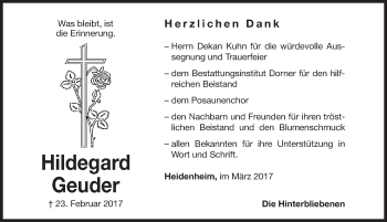 Traueranzeige von Hildegard Geuder von Altmühl-Bote Lokal