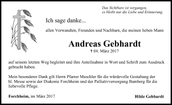 Traueranzeige von Andreas Gebhardt von Nordbayerische Nachrichten Forchheim Lokal