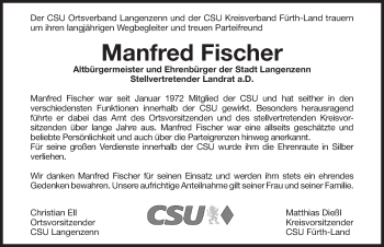 Traueranzeige von Manfred Fischer von Fürther Nachrichten Lokal