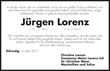 Traueranzeige von Jürgen Lorenz von Gesamtausgabe Nürnberger Nachrichten/ Nürnberger Ztg.