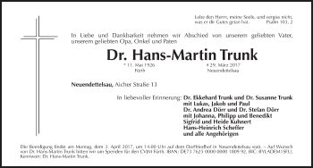 Traueranzeige von Hans-Martin Trunk von Gesamtausgabe Nürnberger Nachrichten/ Nürnberger Ztg.
