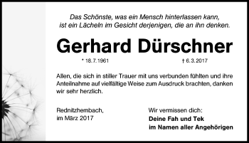 Traueranzeige von Gerhard Dürschner von Schwabach