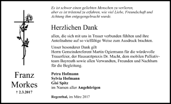 Traueranzeige von Franz Morkes von Nordbayerische Nachrichten Pegnitz Lokal
