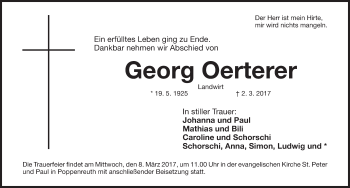 Traueranzeige von Georg Oerterer von Gesamtausgabe Nürnberger Nachrichten/ Nürnberger Ztg.
