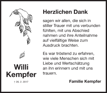 Traueranzeige von Willi Kempfer von Roth-Hilpoltsteiner Volkszeitung Lokal