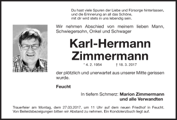 Traueranzeige von Karl-Hermann Zimmermann von Gesamtausgabe Nürnberger Nachrichten/ Nürnberger Ztg.