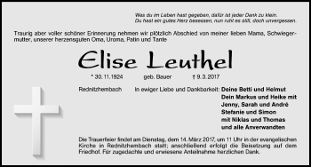 Traueranzeige von Elise Leuthel von Schwabach