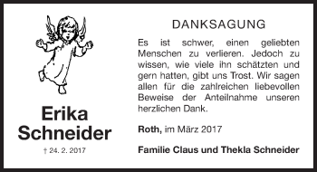 Traueranzeige von Erika Schneider von Fürther Nachrichten Lokal