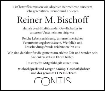 Traueranzeige von Reiner M. Bischoff von Gesamtausgabe Nürnberger Nachrichten/ Nürnberger Ztg.
