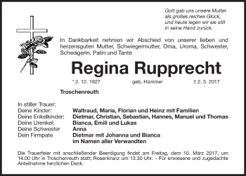 Traueranzeige von Regina Rupprecht von Nordbayerische Nachrichten Pegnitz Lokal
