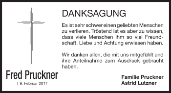 Traueranzeige von Fred Pruckner von Gesamtausgabe Nürnberger Nachrichten/ Nürnberger Ztg.