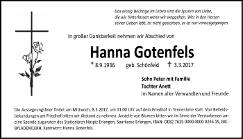 Traueranzeige von Hanna Gotenfels von Erlanger Nachrichten Lokal