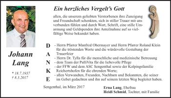 Traueranzeige von Johann Lang von Neumarkter Nachrichten Lokal