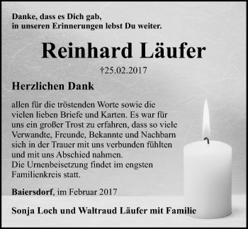 Traueranzeige von Reinhard Läufer von Erlanger Nachrichten Lokal