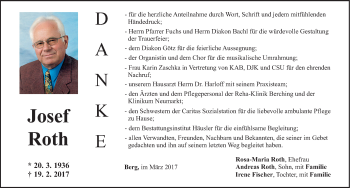 Traueranzeige von Josef Roth von Neumarkter Nachrichten Lokal