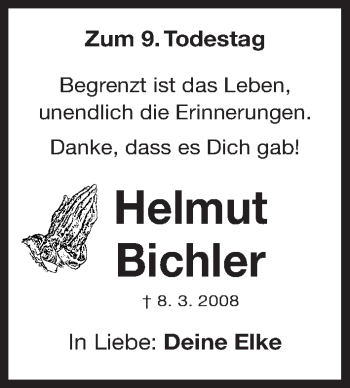 Traueranzeige von Helmut Bichler von Gesamtausgabe Nürnberger Nachrichten/ Nürnberger Ztg./ Fürther Nachrichten