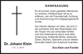 Traueranzeige von Johann Klein von Gesamtausgabe Nürnberger Nachrichten/ Nürnberger Ztg.