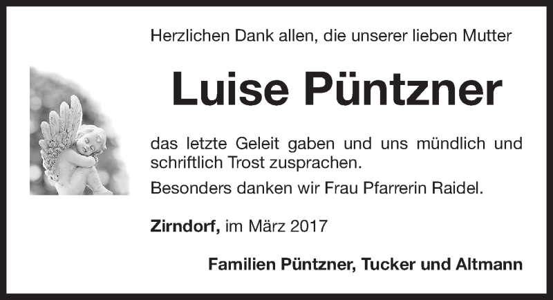  Traueranzeige für Luise Püntzner vom 25.03.2017 aus Fürther Nachrichten Lokal