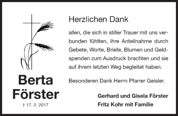 Traueranzeige von Berta Förster von Fürther Nachrichten Lokal