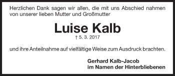 Traueranzeige von Luise Kalb von Gesamtausgabe Nürnberger Nachrichten/ Nürnberger Ztg.