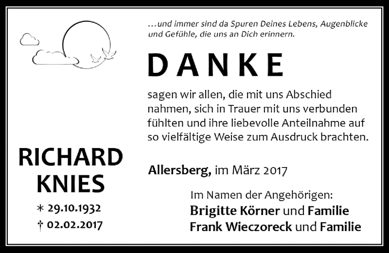  Traueranzeige für Richard Knies vom 04.03.2017 aus Roth-Hilpoltsteiner Volkszeitung Lokal