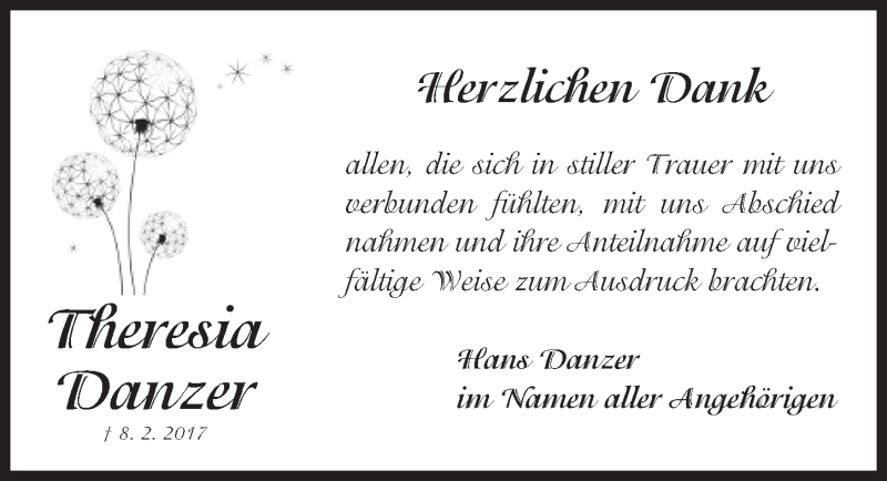  Traueranzeige für Theresia Danzer vom 04.03.2017 aus Fürther Nachrichten Lokal
