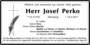 Traueranzeige von Josef Perko von Roth-Hilpoltsteiner Volkszeitung Lokal