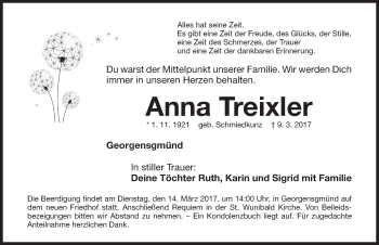 Traueranzeige von Anna Treixler von Roth-Hilpoltsteiner Volkszeitung Lokal