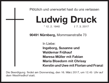 Traueranzeige von Ludwig Druck von Gesamtausgabe Nürnberger Nachrichten/ Nürnberger Ztg.