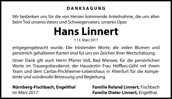 Traueranzeige von Hans Linnert von G,HDB,HHZ,HPZ